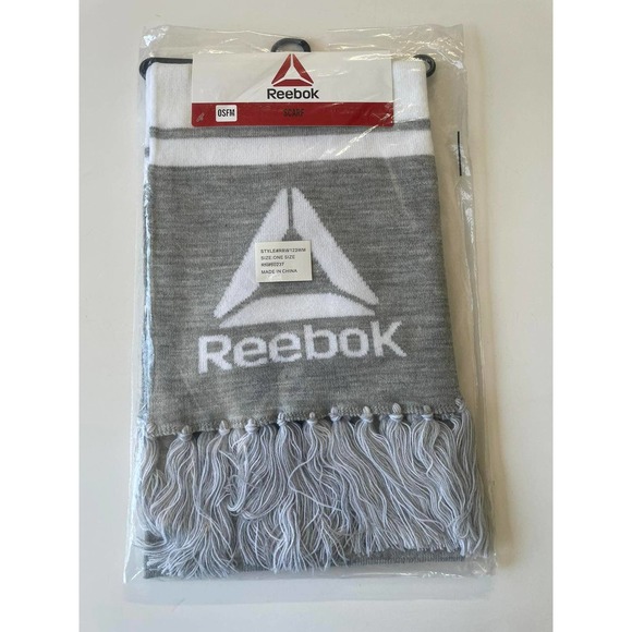 Reebok Fringed Scarf Logo Gray White Soccer One Size Men's Women's New - Picture 12 of 12